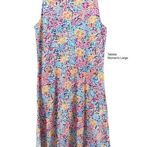 Talbots Womens Floral Sleeveless Midi Dress Large Multicolor Keyhole Neck